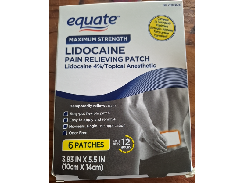 Equate Lidocaine Pain Relieving Patch, Maximum Strength, 6 Count
