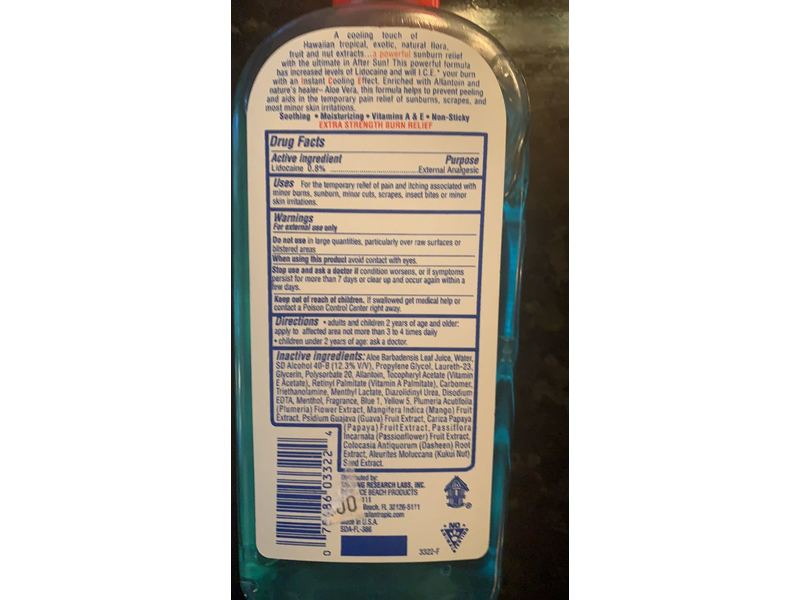 Hawaiian Tropic Cool Aloe I.C.E With Lidocaine Burn Relief Gel, Extra Strength, 12 oz