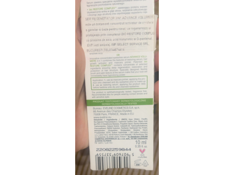 Eveline Advance Volumiere Eyelashes Concentrated 3 In 1 Serum, 0.35 fl oz/10 mL