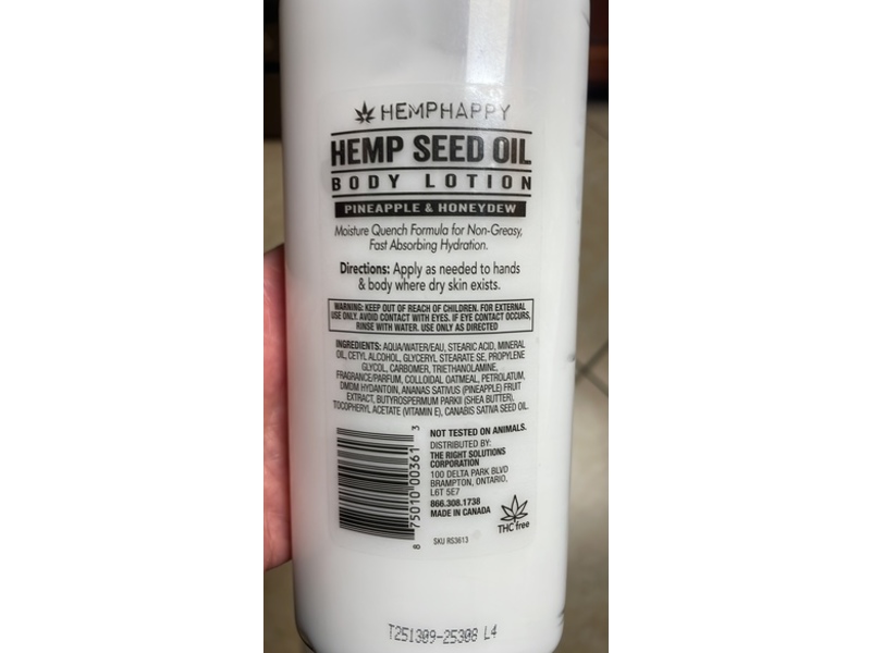 Hemp Happy Hemp Seed Oil Body Lotion, Pineapple Honey Dew, 12 fl oz/355 mL