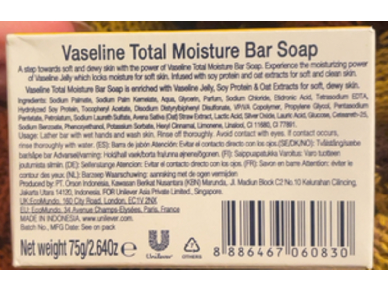 Vaseline Healthy Plus Bar Soap, Total Moisture, 2.64 oz/75 g