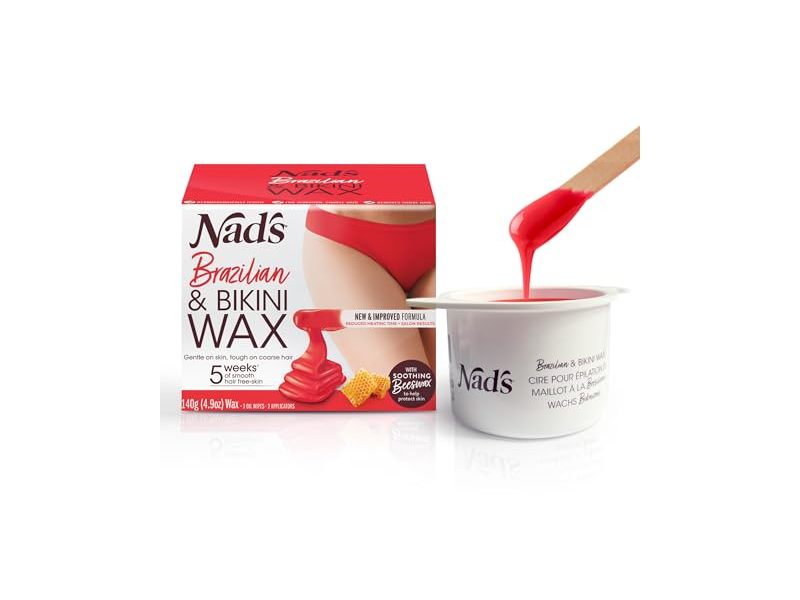 Nad's Hair Removal Brazilian And Bikini Wax Kit, Soothing Beeswax, 4.9 oz/140 g