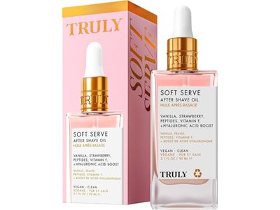 Truly Soft Serve After Shave Oil, Peptides + Strawberry + Vanilla + Hyaluronic Acid & Multi-Oil Boost, 3.1 fl oz/90 mL