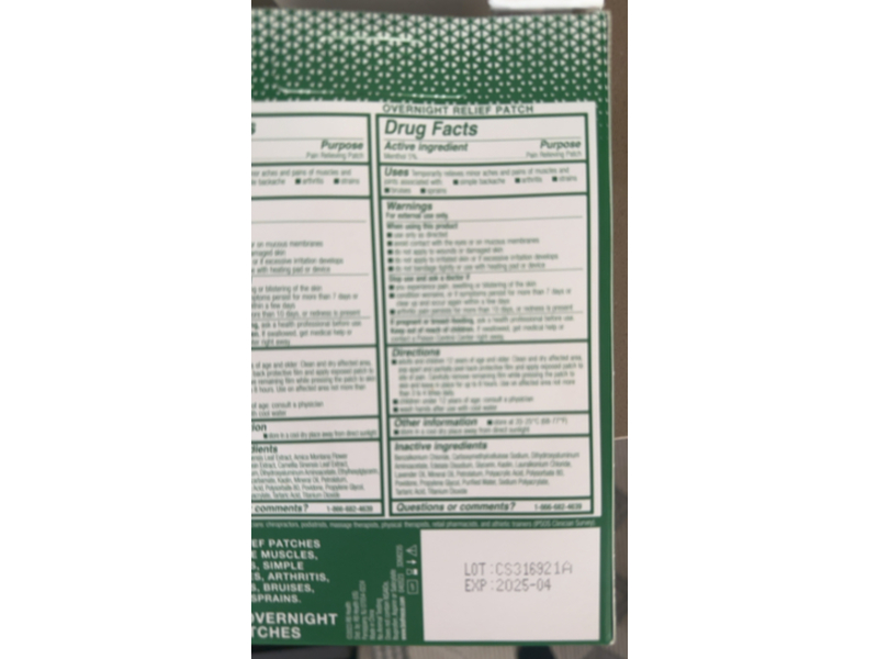 Biofreeze Cool The Pain Day & Overnight Pain Relieving Patches, Menthol, 9 Count