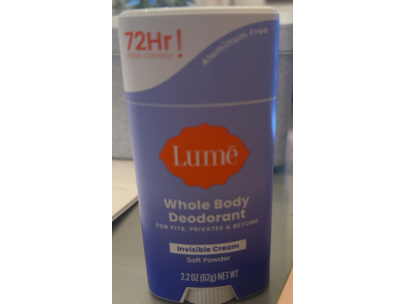 Lume Whole Body Deodorant, Invisible Cream Soft Powder, 2.2 oz/62 g