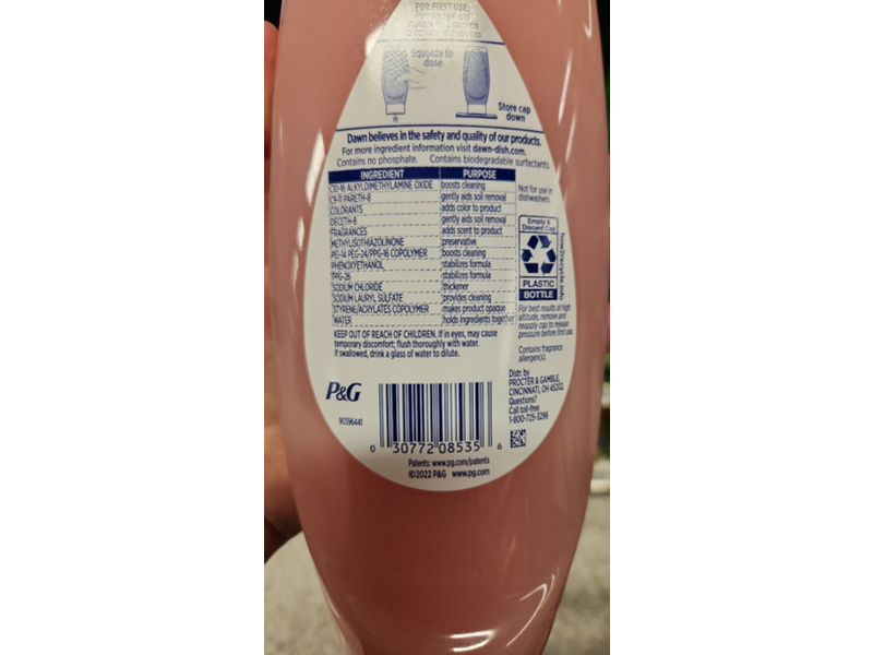 Dawn Gentle Clean Dishwashing Liquid, Pomogranate & Rose water Scent, 24.3 fl oz/718 mL