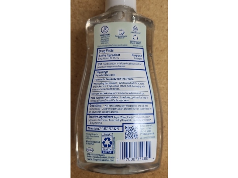 Dial Professional Antibacterial Hand Sanitizer Gel, Fragrance Free, 11 fl oz/325 mL
