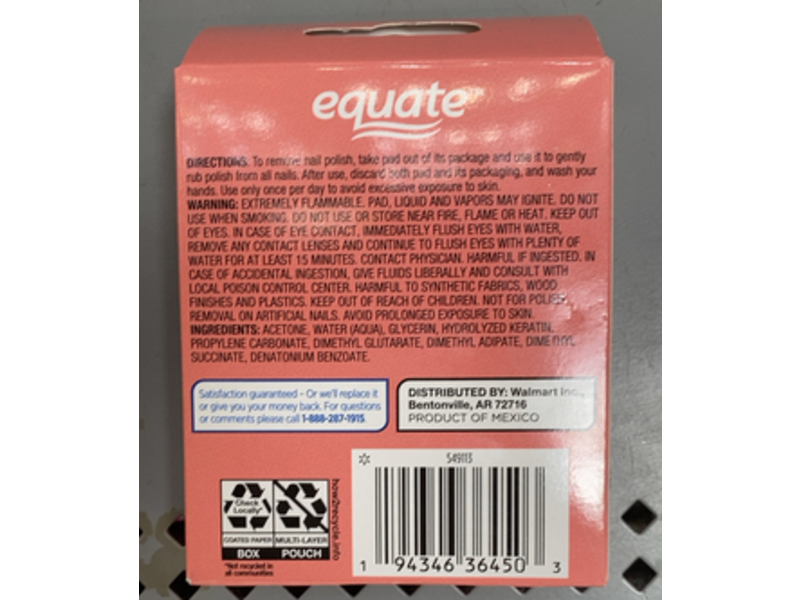 Equate Nail Polish Remover Pads, Regular, 10 Count