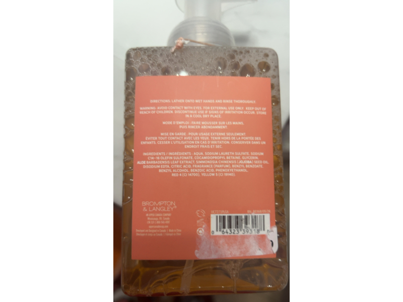 Brompton & Langley Pumpkin Latte Foaming Hand Wash, Aloe & Jojoba Oil, 18 fl oz/532 mL