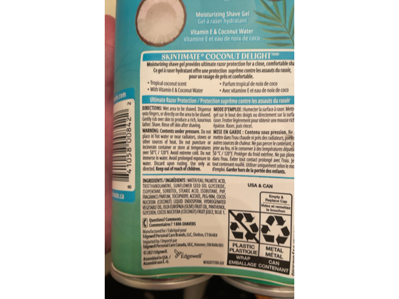 Skintimate Moisturizing Shave Gel, Vitamin E & Coconut Water, 14 oz/396 g, Twin Pack