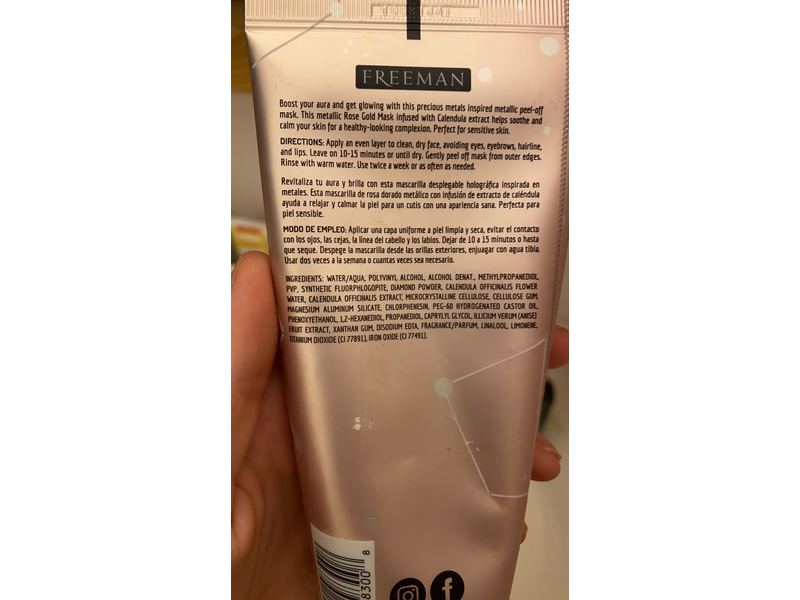 Freeman Cosmic Metallic Peel Off Mask, Soothing Rose Gold, 6 fl oz/175 mL