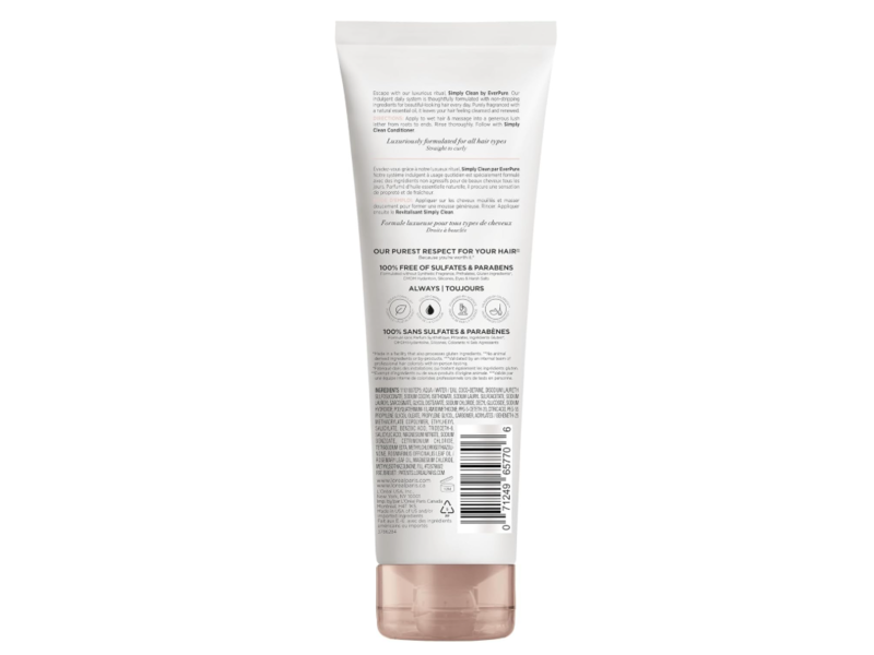 L'Oreal Paris Ever Pure Shampoo, Simply Clean, 8.5 fl oz/250 mL