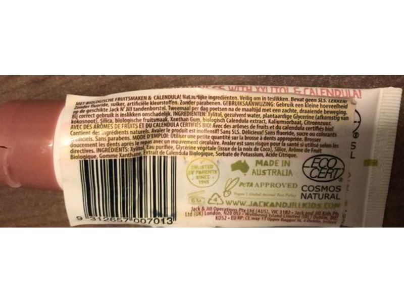 Jack N' Jill Natural Toothpaste, Raspberry, 1.76oz/50 g Pack Of 2