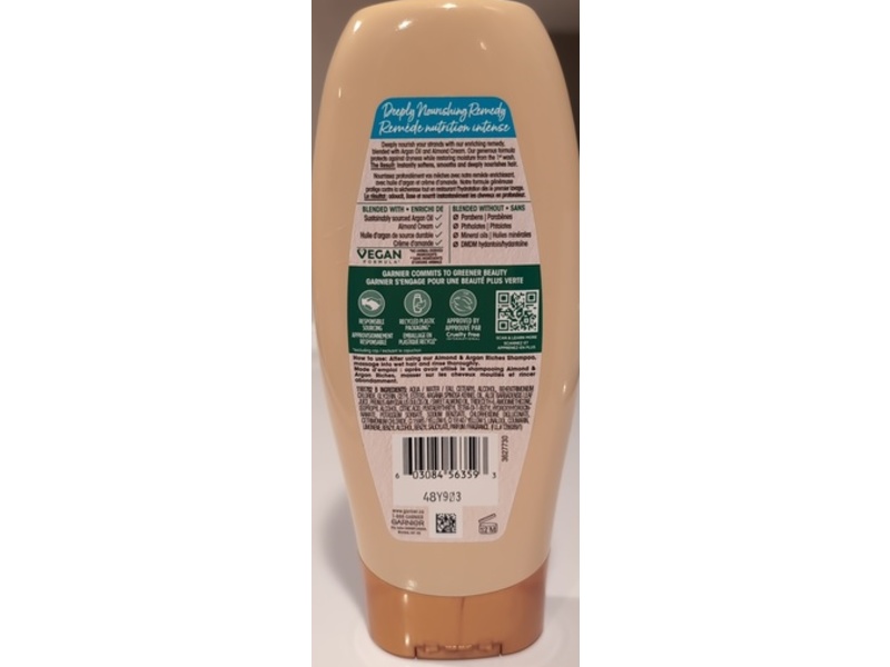 Garnier Whole Blends Deeply Nourishing Conditioner, Almond & Argan Riches, 370 mL
