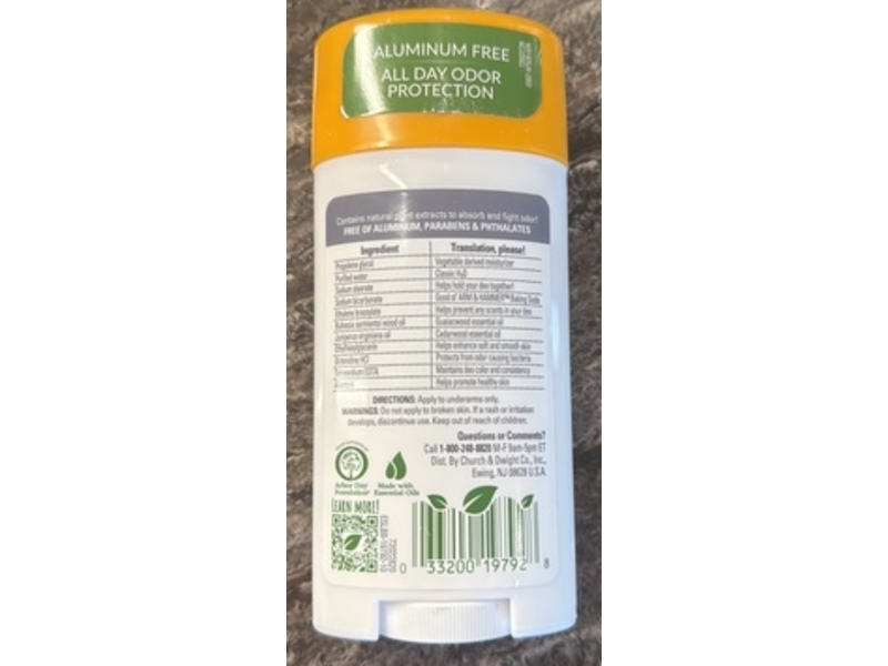 Arm & Hammer Essentials Deodorant, Unscented, 2.5 oz/71 g, Pack Of 2