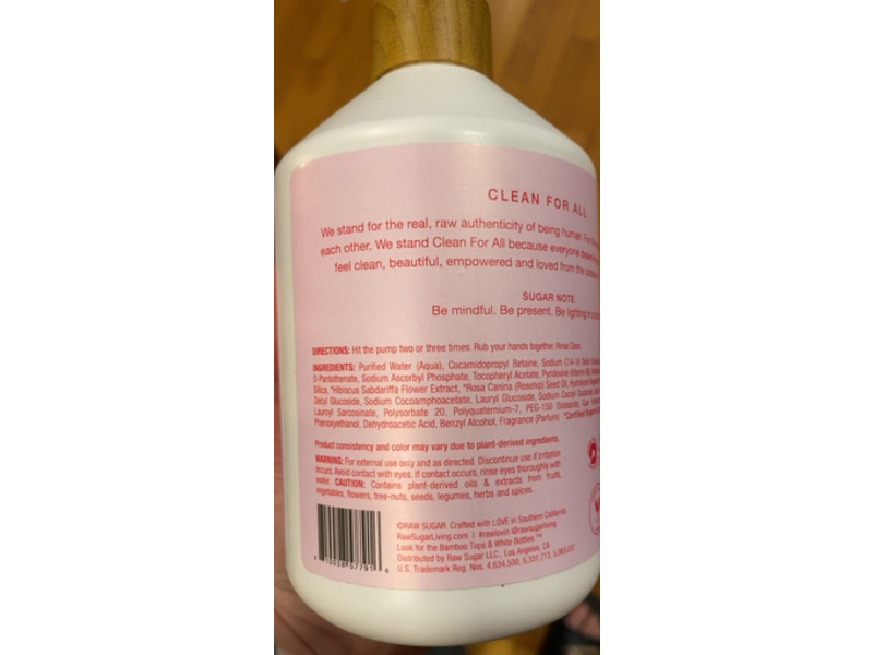 Raw Sugar Nutient Rich Hand Wash, Hibiscus + Rose Hip, 16.9 fl oz/500 mL