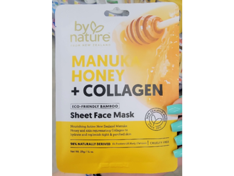 By Nature Sheet Face Mask, Manuka Honey + Collagen, 25 g