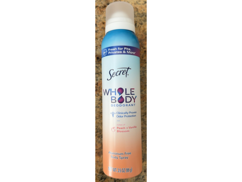 Secret Whole Body Deodorant Spray, Peach + Vanilla Blossom, 3.5 oz/99 g