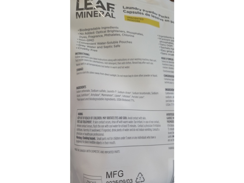 Leaf & Mineral Laundry Powder Packs, Unscented, 38 Packs, 26.8 oz/760 g