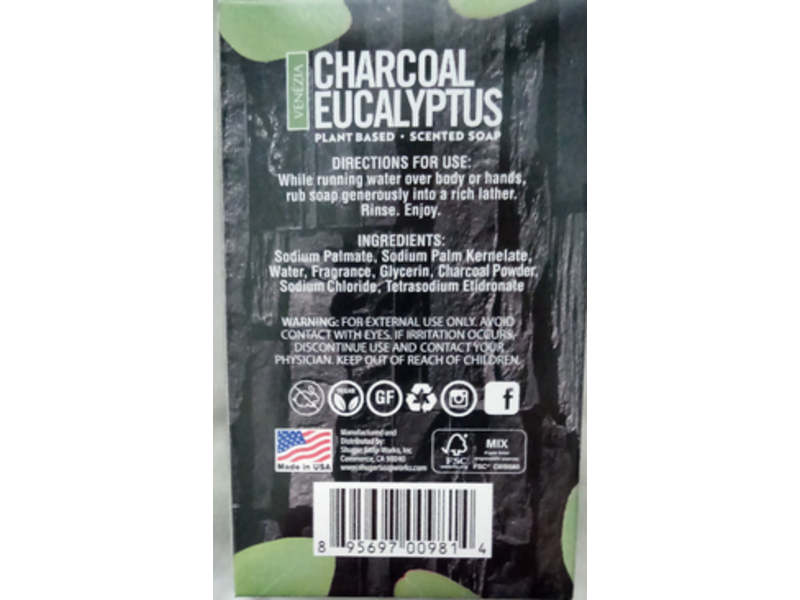 Venezia Plant Based Scented Soap, Charcoal Eucalyptus, 6.25 oz/177 g