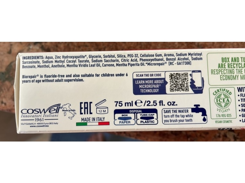 Biorepair Fast Sensitive Repair Toothpaste, 2.5 fl oz/75 mL