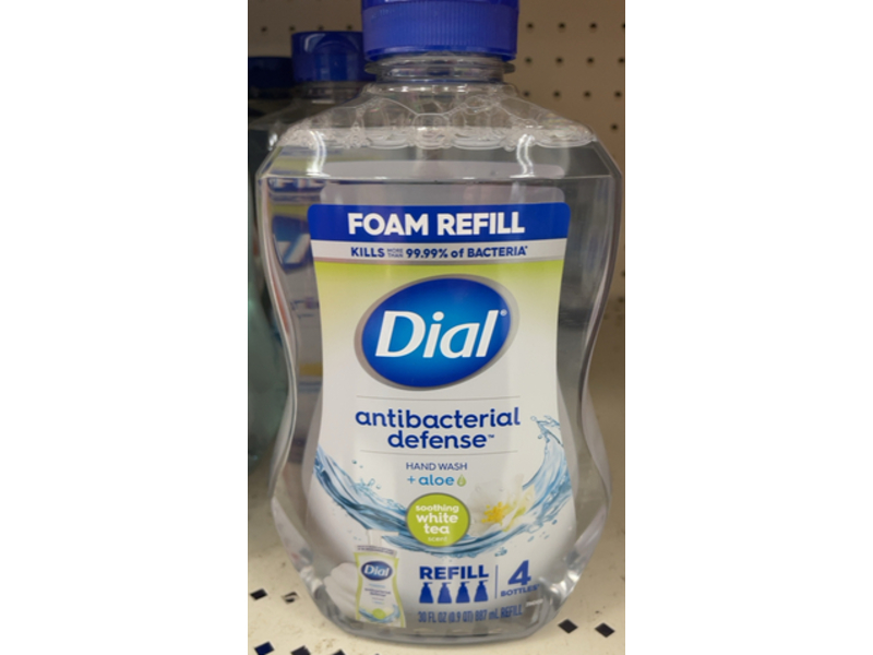 Dial Antibacterial Defense Hand Wash, Aloe + Soothing White Tea, 30 fl oz/887 mL, Pack Of 4