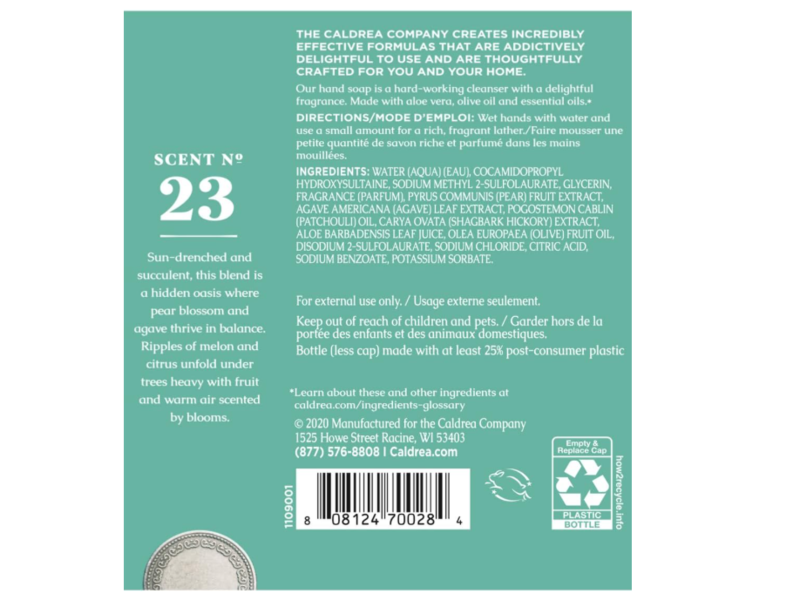 Caldrea Hand Soap Refill, Pear Blossom Agave Scent, 32 oz/946 mL