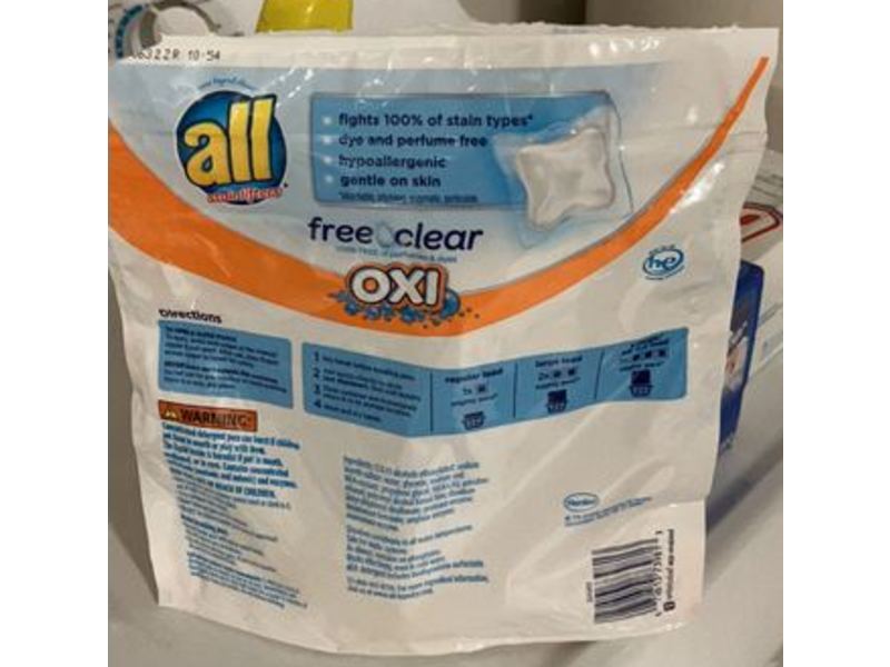 All With Stainlifters 4 In 1 Mighty Pacs Laundry Detergent, Free Clear, 22.5 oz/640 g, 32 Count