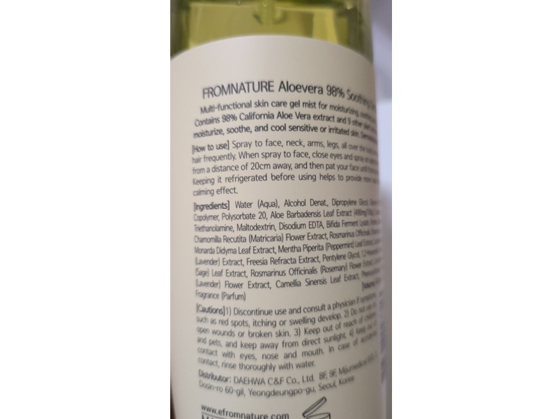 From Nature Aloevera Soothing Gel Mist, 13.52 fl oz/400 mL