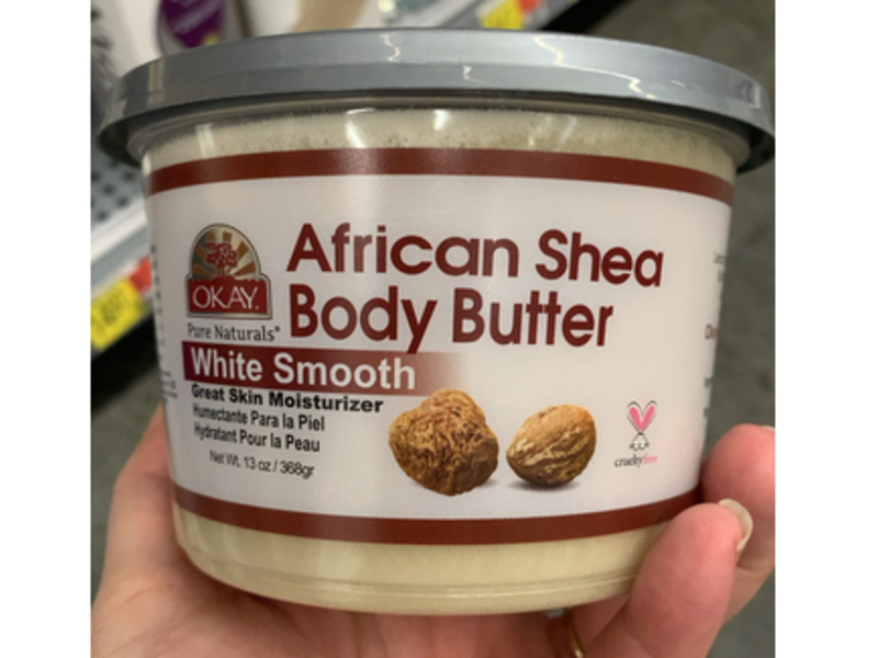Okay Pure Natural African Shea Body Butter, White Smooth, 13 oz/368 g