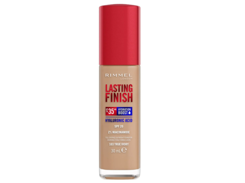 Rimmel Lasting Finish, 103 True Ivory, SPF 20, Hyaluronic Acid, Niacinamide, 30 mL