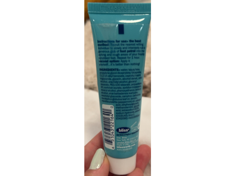 Bliss Foot Patrol Softening Cream, Aloe Leaf + Peppermint, 1.0 fl oz/30 mL