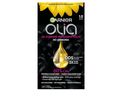 Garnier Olia Oil-Powered Permanent Color, 1.0 Black, 1 Applicator
