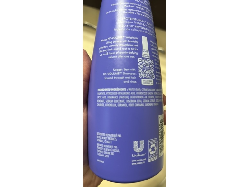 Nexxus Hy-Volume Weightless Lift Conditioner, Collagen Protein & Hyaluronic Acid, 13.5 fl oz/400 mL