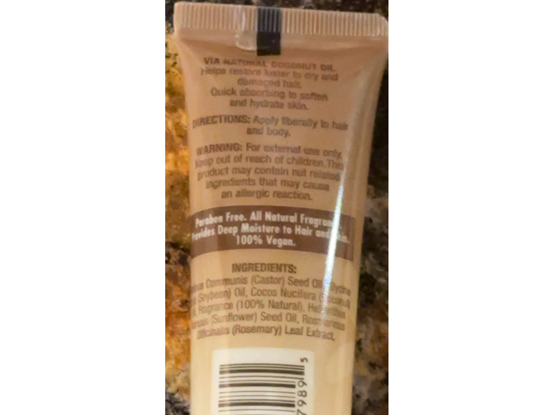 Via Natural Hair Moisturizing Oil, Coconut, 1.5 fl oz/45 mL