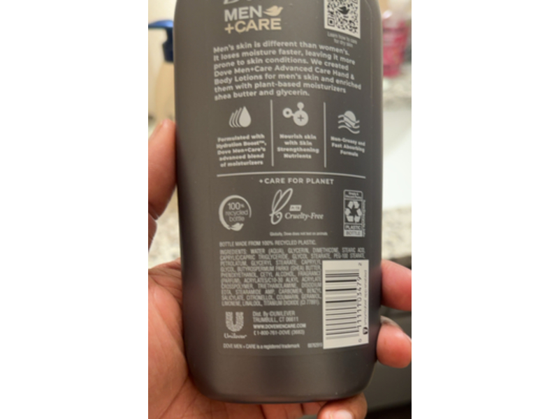 Dove Men + Care Skin Comfort Moisturizing Hand & Body Lotion, Replenishing, 13.5 fl oz/400 mL