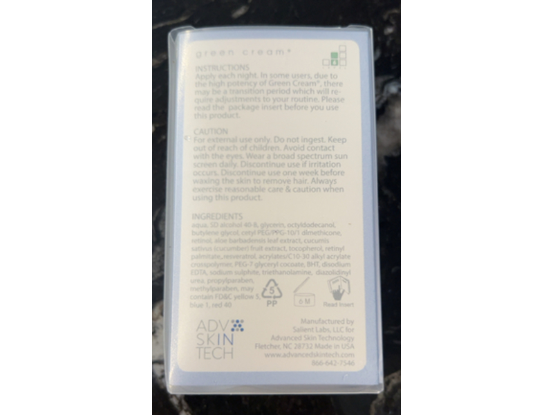 Advanced Skin Technology High Potency Green Cream, Retinol, 1 oz/29 g