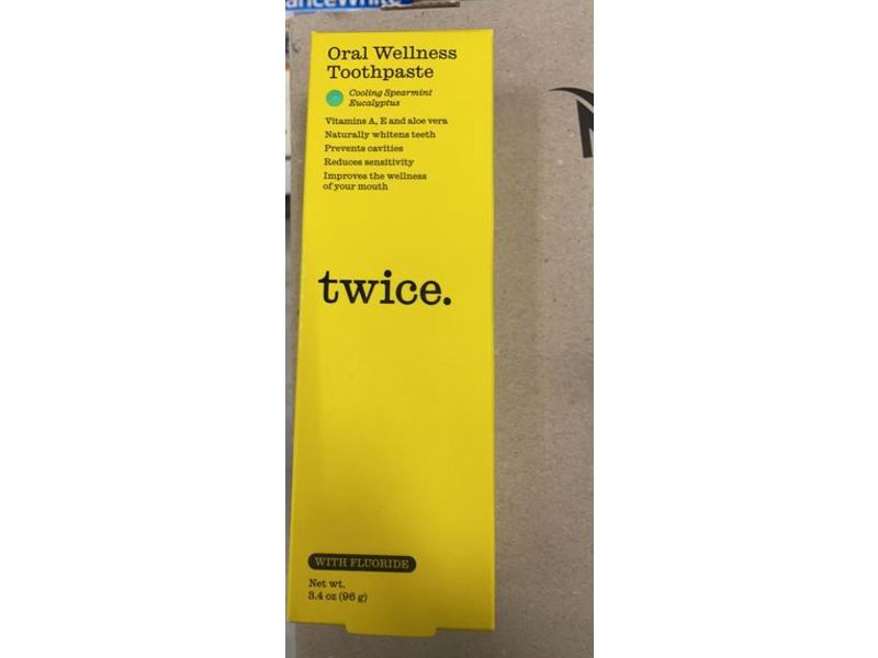 Twice Oral Wellness Toothpaste, Cooling Spearmint Eucalyptus, Fluoride, 3.4 oz/96 g