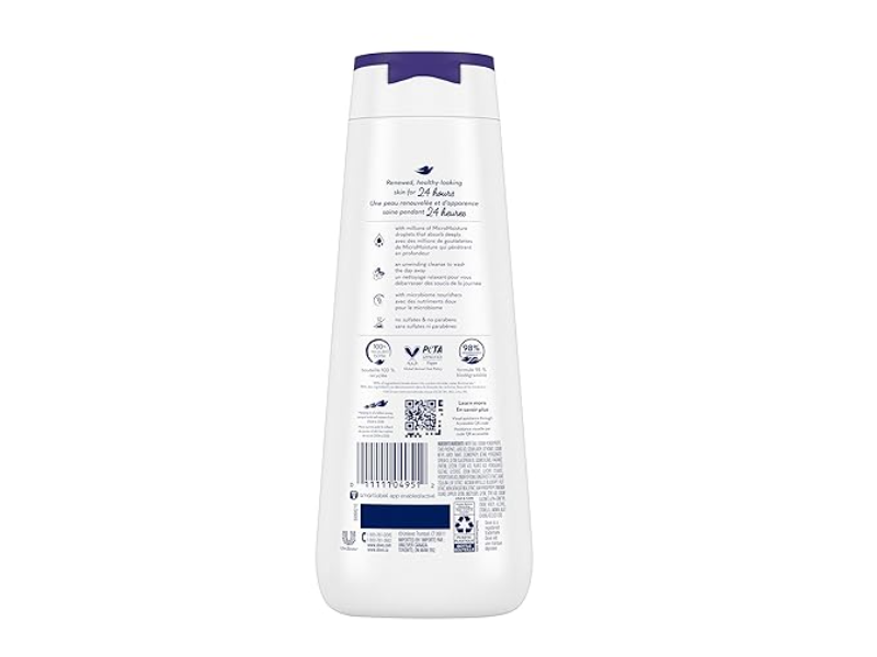 Dove Unwinding Body Wash, Blueberry & Moon Milk, 20 fl oz/591 mL, Pack Of 4