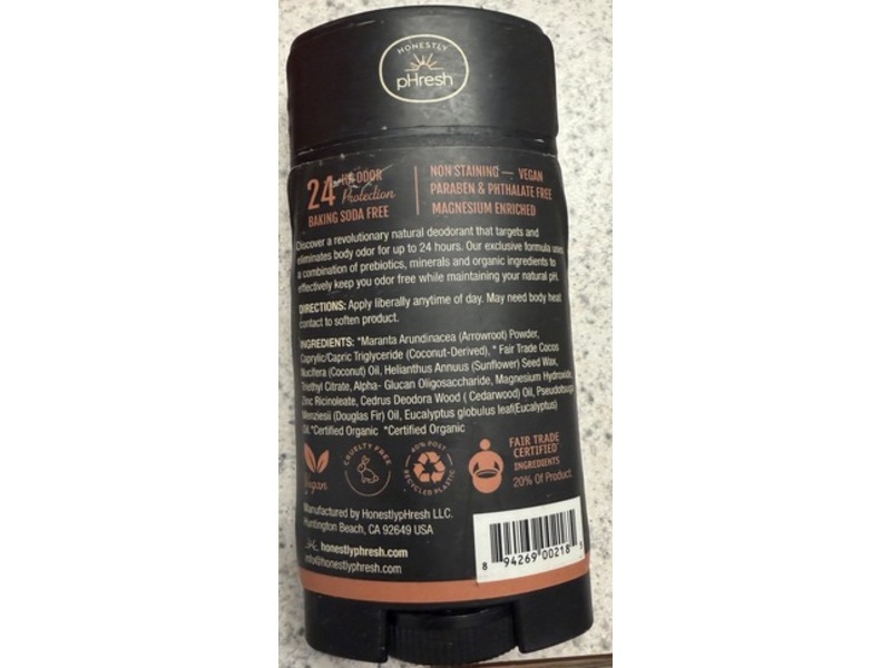 Honestly pHresh Prebiotic Deodorant, Bold Wild Oak, 2.25 oz/64 g