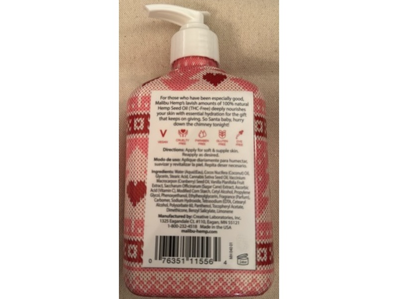 Malibu Hemp Santa Baby Body Moisturizer, Vanilla Cranberry, 12 fl oz/355 mL