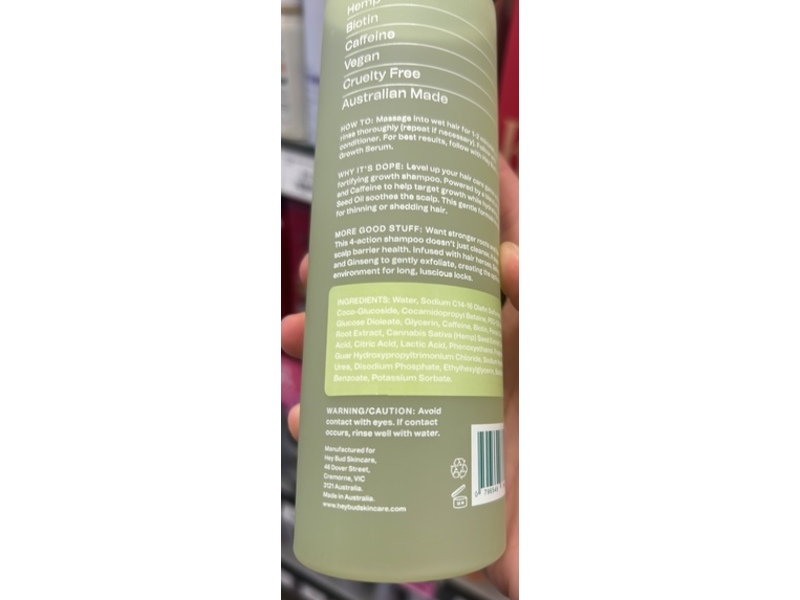 Hey Bud Grow With The Flow Biotin + Hemp Growth Shampoo, 10.1 fl oz/300 mL