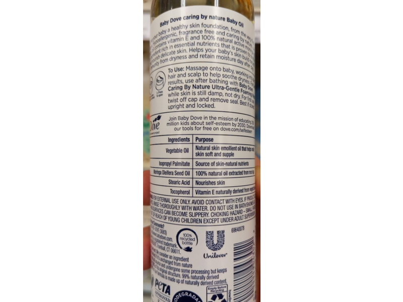 Baby Dove Caring By Nature Hypoallergenic Baby Oil, 8 fl oz/237 mL