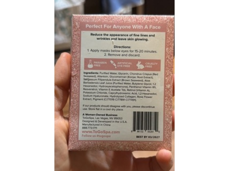 ToGoSpa Under Eye Masks, Rose Gold, 2 oz, Pair Of 3