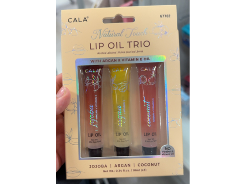 Cala Natural Touch Lip Oil Trio, Jojoba + Argan + Coconut, 0.34 fl oz/10 mL