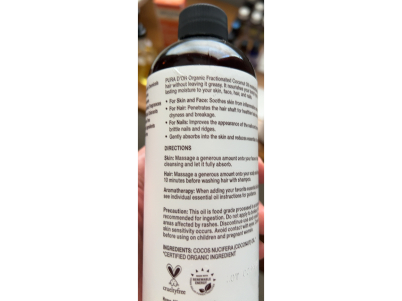 Purad'or Organic Fractionated Coconut Oil, 16 fl oz/473 mL