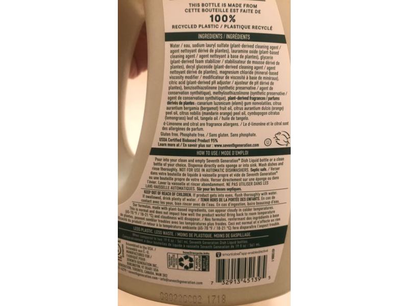 Seventh Generation Clean With Purpose Dish Liquid, 40 fl oz/1.47 L