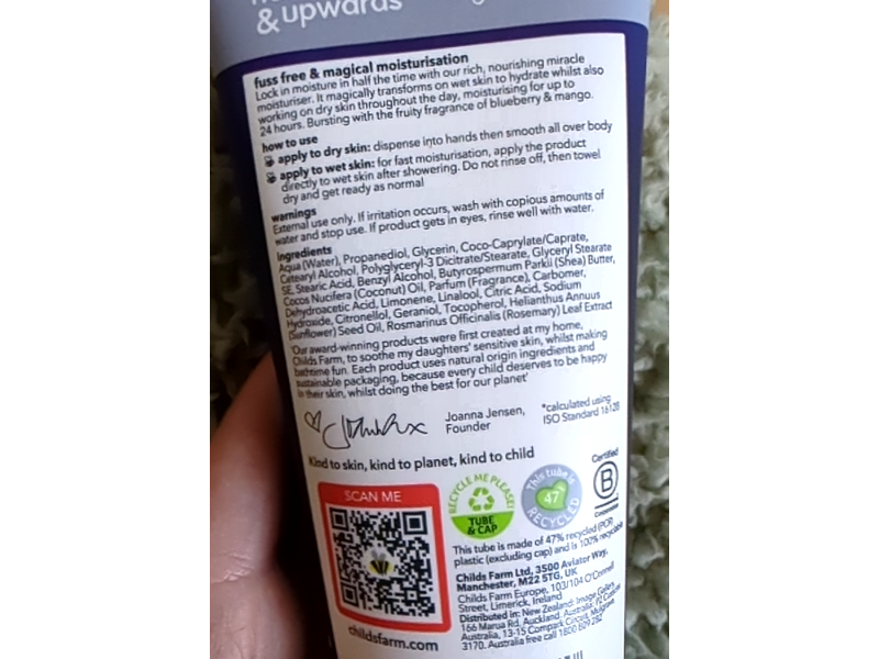 Childs Farm Miracle Moisturiser, Blueberry & Mango, 200 mL