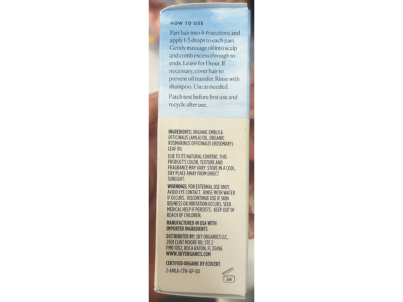 Sky Organics Scalp & Root Oil, Amla & Rosemary Oil, 2 fl oz/60 mL