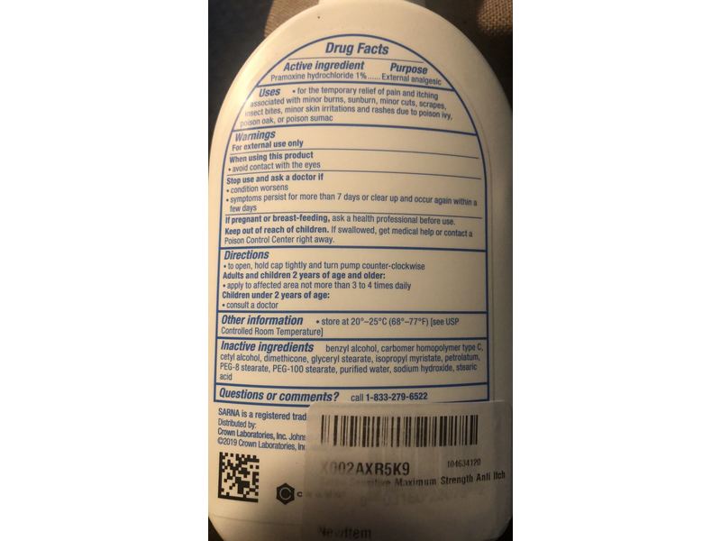 Sarna Sensitive External Analgesic Lotion, 75 fl oz Crown Laboratories